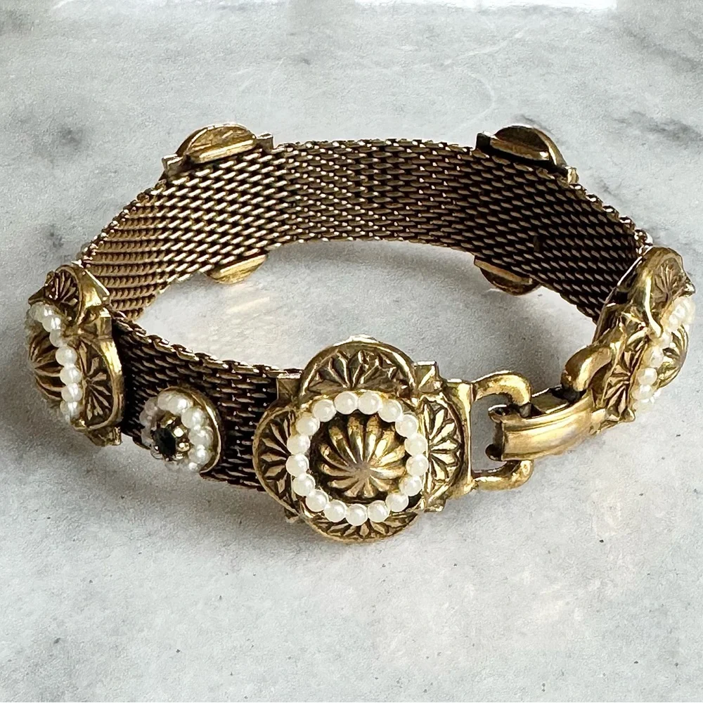Vintage Victorian Revival Gold Tone Mesh Bracelet